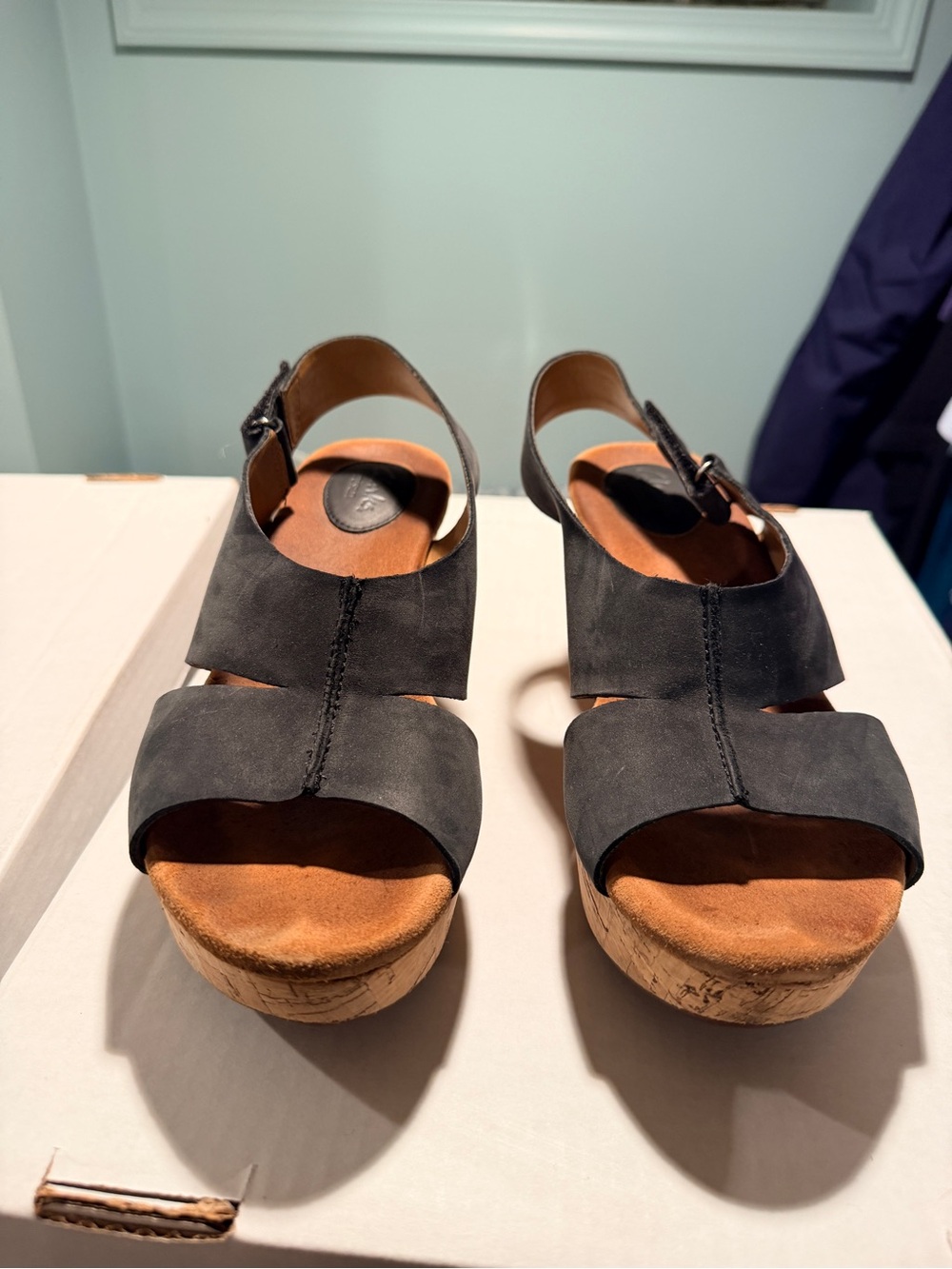 Women's Black Cork Wedge Sandals